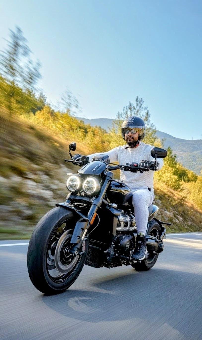 Triumph Rocket 3 on a mountain road