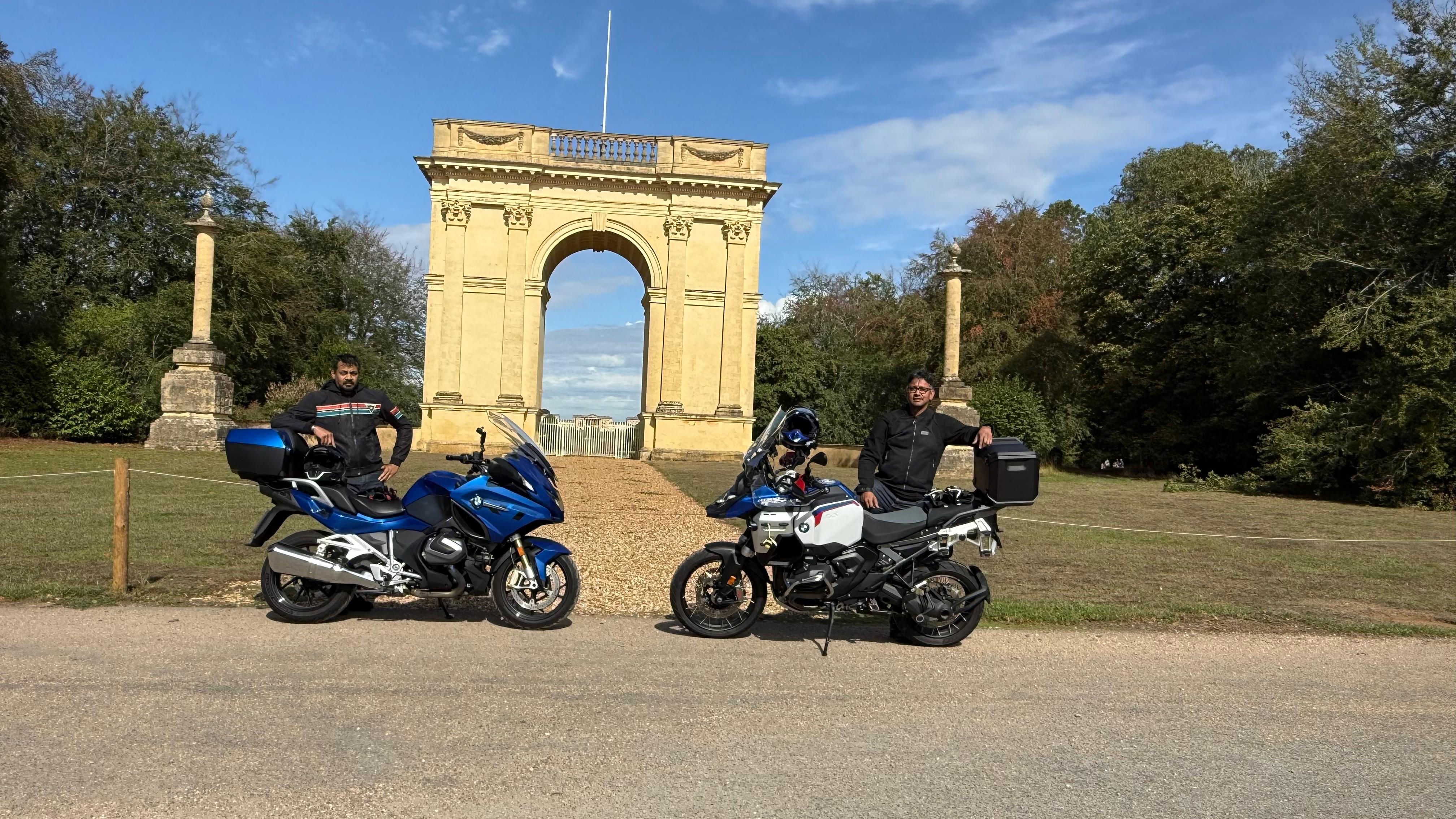 Two riders at Stowe arch